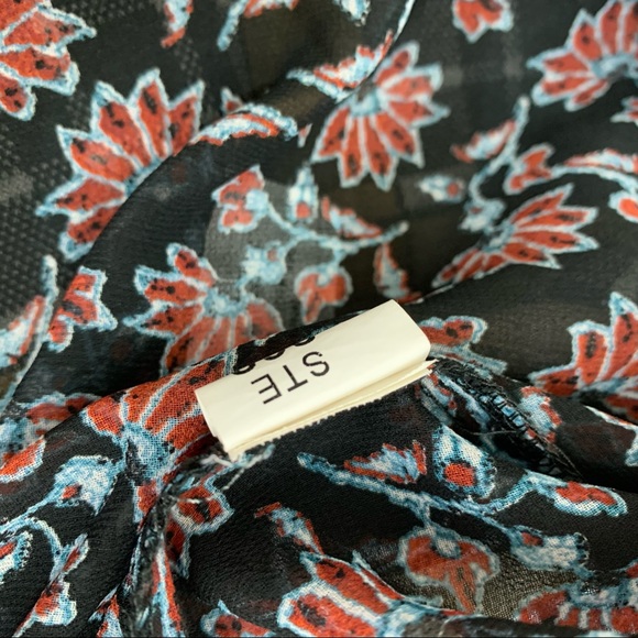 Zara Dark Floral Sheer Long Sleeve Blouse High Crewneck Button Down Back Size M - Picture 13 of 15